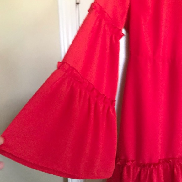 Pink Lily Red Midi Bell Sleeve Dress - Picture 6 of 7